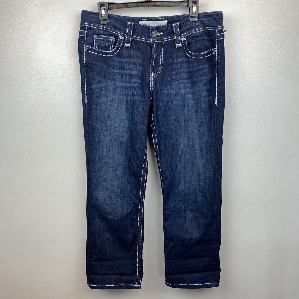 BKE Denim Harper Jeans Womens 30 Blue Dark‎ Wash Crop Contrast Stitch Stretch